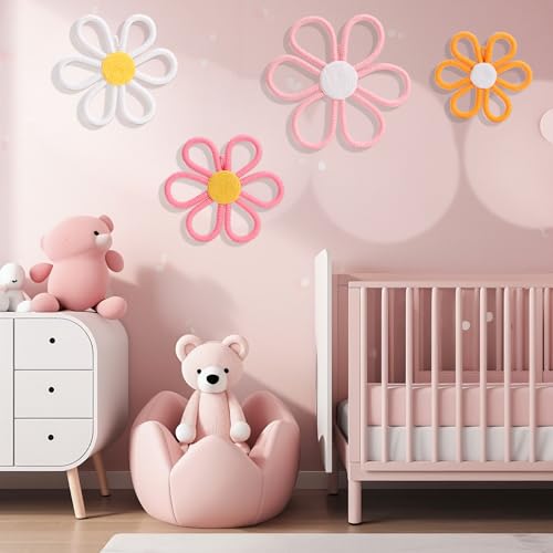 UwinVwin 4 Pcs Boho Daisy Wall Hanging, Woven Macrame Flower Decor, Bohemian Wall Art for Living Room, Bedroom, Home - color: 4 Pcs