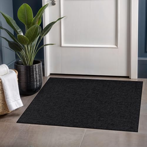 Beverly Rug Easy Jute Entry Rug 2x3 Solid Washable Durable Outdoor Indoor Area Rugs for Living Dining Room Patio Office Stain Resistant Non Shedding Casual Indoor Outside Carpet 2 x 3 Dark Gray - color: Dark Gray, size: 2' x 3' (Rectangular)