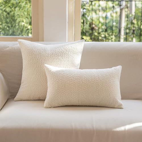 GEEORY Decorative Throw Pillow Covers 16x16 Inch Pack of 2,Textured Boucle Neutral Cushion Cases for Bed Couch Sofa, Accent Mordern Farmhouse & Minimalist Home Decor (Cream) GE02-16 - color: Cream, size: 16" x 16" (Pack of 2)