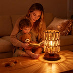 Handmade Rattan Lamp Farmhouse Table Lamp for Bedroom, Rustic Woven Lamps for Night Stands with Warm White LED Bulb, Boho-Inspired Boho Lamp for Living Room Kitchen Nook, 12cm Shade 20cm Height - color: Farmhouse