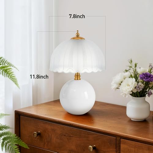 PARTPHONER Mushroom Table Lamp, Ceramic Bedside Lamp with Glass Shade, 3-Way Lighting (2700K-5000K) Rocker Switch, Small Nightstand Lamp for Bedroom, Living Room, Office, White - color: White