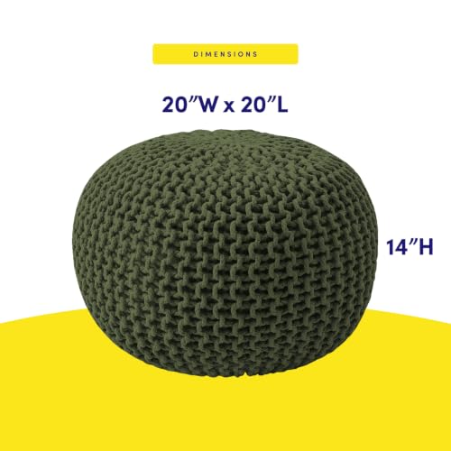 Pouf Ottoman Foot Rest Stuffed – 20” Diameter x 14” Tall Cozy Floor Pouf for Living Room, Bedroom, Nursery & More – 100% Cotton Knit Shell, EPS Bead Filled Footrest & Accent Chair, Green - color: Green