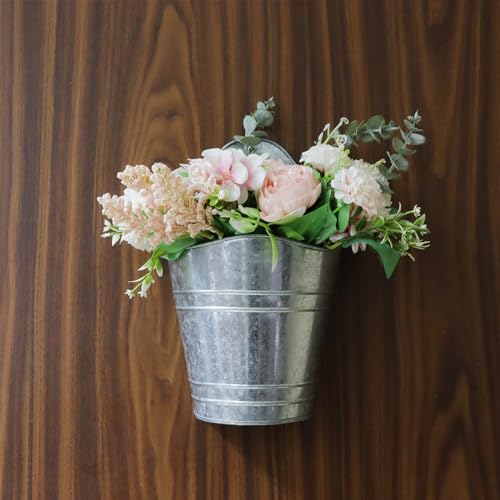 Hosley Set of 2 Galvanized Wall Planters, 10 Inch Hanging Metal Buckets for Indoor Outdoor Garden, Farmhouse Wall Decor, Rustic Patio & Balcony Planter Pots - color: Galvanized