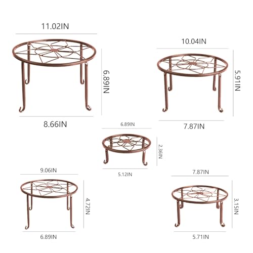 5 Pack Metal Plant Stands for Multiple Plant,Heavy Duty Flower Pot Stands for Outdoor Indoor Plants,Rustproof Iron Round Pot Shelf for Planter - color: Brown