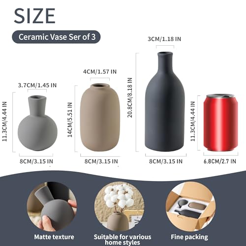 Ceramic Vase Set of 3, Rustic Farmhouse Vases Home Decor Pottery Pampas Vase Decoration Modern Neutral Flowers Vases for Room Decor, Entryway, Living Room, Table, Kitchen, Bedroom - Multicolor - color: 006-multicolor