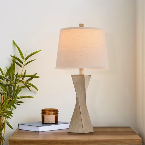 Bedside Lamps Set of 2 Unique Modern Vintage Table Lamp Rustic Farmhouse Desk Lamps for Living Room End Tables Bulb Not Included, Linen Shade, 26.5 in,Grey - color: Grey（Set of 2）