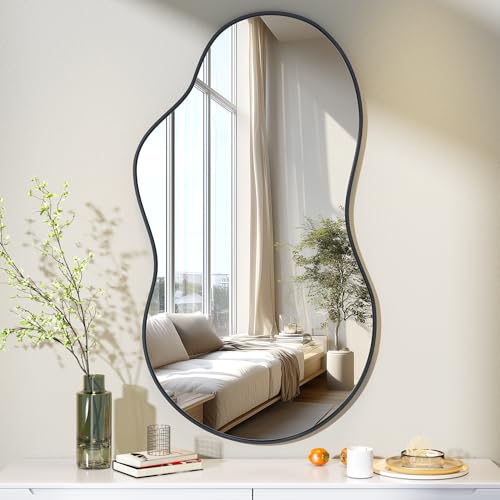 Hasipu Irregular Wall Mirror - 25"x45" Asymmetrical Mirror, Modern Decorative Mirrors for Living Room, Entryway, Hallway, Bathroom, Bedroom,Wall Mounted Home Decor (Black) - color: Black, size: 45"L x 25"W