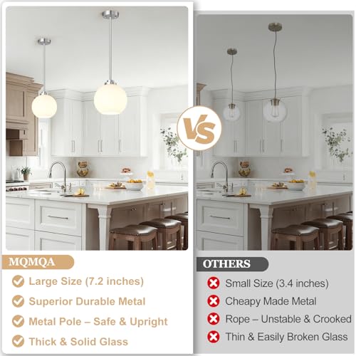 MQMQA 2 Pack Globe Pendant Lights, Mid Century Brushed Nickel Pendant Light Fixtures, Globe Pendant Lights Kitchen Island with Milk Glass Shade Hanging Fixture for Dining Room (Bulbs not Included) - color: Brushed Nickel + Milky White Glass 2 Pack