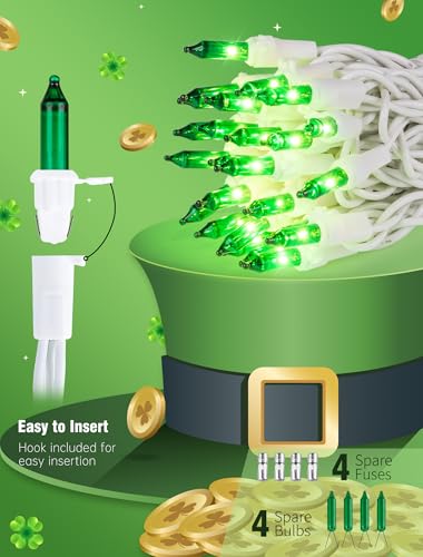 Hopolon St. Patrick's Day String Lights,2 Pack 13FT 50Count Green Mini Lights White Wire,Incandescent Christmas Tree Lights Connectable for Indoor Outdoor Holiday Patio Party Home Decorations - color: Green,White Wire, size: 2PACK, 50 count