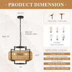 20" Boho Woven Chandeliers 4-Light Hand Rattan Ceiling Pendant Light Fixture Farmhouse Hanging Lighting for Kitchen,Bedroom, Dining Room, Hallway, Entryway, E26 - size: Lantern-20''-V