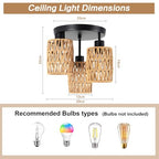 Surpars House Boho Rattan Ceiling Light Fixture, Mini Rattan Chandelier Lighting Fixture, Hand Woven Ceiling Light Fixtures for Hallway Bedroom Kitchen Entryway Living Room (Brown) - color: Brown