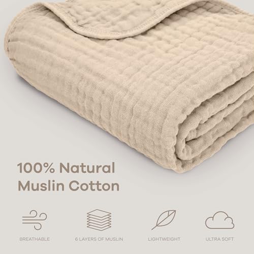 Comfy Cubs Muslin Baby Blanket - Soft, Lightweight, 6-Layer Cotton Swaddle Blankets for Newborns, Infants & Toddlers - 40" x 40" Large, Breathable & Versatile for Sleeping & Tummy Time - Sand - color: Sand, size: Baby - 40" X 40"
