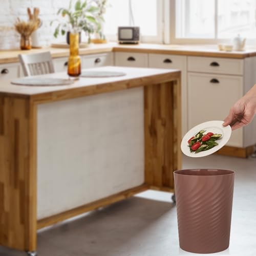 UUJOLY Plastic Trash Can Wastebasket, Garbage Container Basket for Bathrooms, Kitchens, Offices, Kids Rooms (Brown, 1.8 Gallon) - color: Brown, size: 1.8 Gallon/1 Pack
