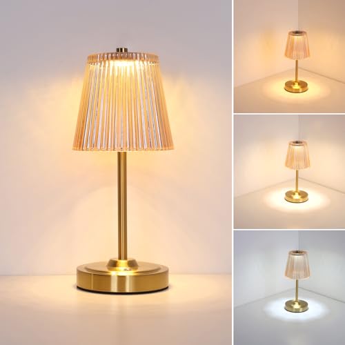 Shenmoyl Cordless Touch Table Lamp with 5200mAh Battery - 3 Adjustable Color Temperatures & Dimmable, Rechargeable Desk Lamp for Bedroom, Living Room, Office, Entryway, Bookshelves (Amber Stripe) - color: Amber Stripe