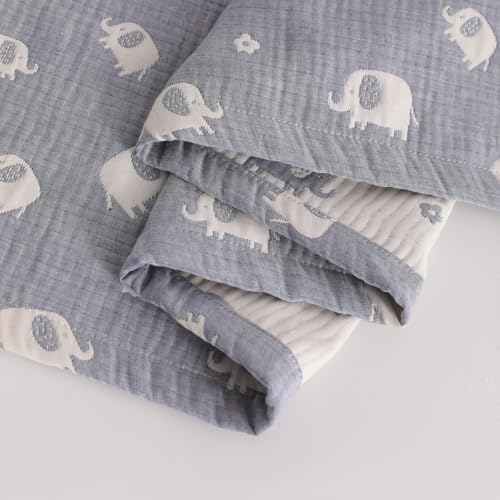 NTBAY 3 Layer Muslin Cotton Toddler Blanket, Jacquard Reversible Nursery Bed Blanket, Super Soft and Thermal for All Seasons, Decoration Gift, 30"x40", Blue Elephant - color: Blue Elephant, size: 30x40 Inch (Pack of 1)