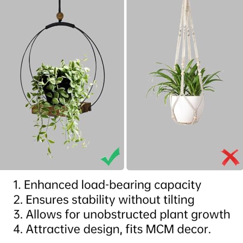 Adnkwolivt Hanging Planter for Indoor Plants - Outdoor Plant Hanger, Mid Century Metal Plant Hanger, Indoor Conner Ceiling, Gift for Mom, Plant Lovers, Housewarming - color: Black Metal/Walnut Wood Base, size: 1 Pack