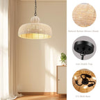 OCIOC Rattan Pendant Lighting,17.72" Kitchen Island Hanging Light Fixtures,Large Boho Hand-Woven Chanderlier, E26 Farmhouse Retro Ceiling Chandelier 3-Lights For Dining Room Kitchen Island Living Room - size: 17.7"