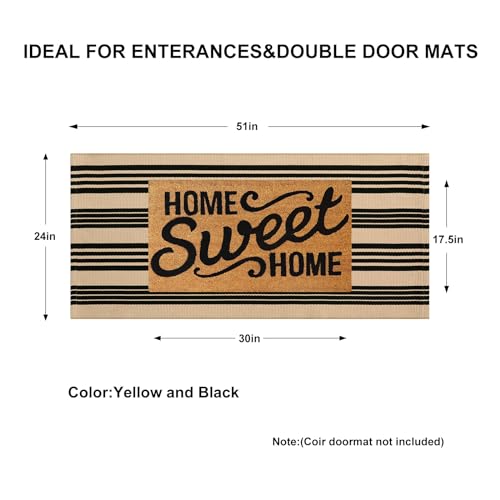 KIMODE Front Door Mats 24"x51", Black and Khaki Striped Layered Door Mats Outdoor,Machine Washable Farmhouse Front Porch Rug Decor Cotton Hand Woven Entryway Rug for Doorway - color: Black and Khaki Stripes, size: 2' x 4'3" (Rectangular)