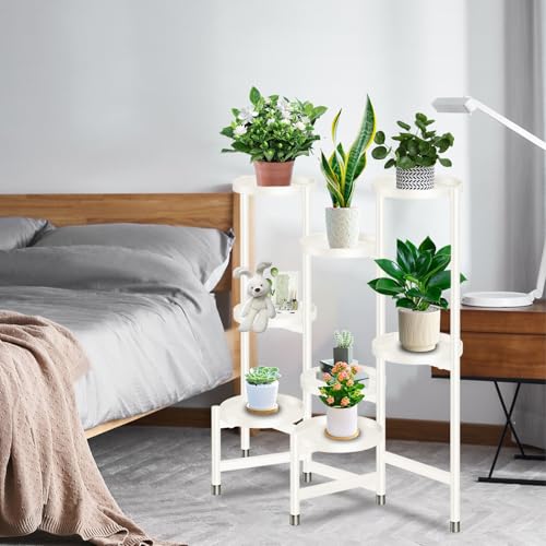 8 Tier Metal Plant Stand for Indoor Outdoor, Heavy Duty Flower Pot Stands for Multiple Plant, Anti-Rust Iron Plant Pot Shelf, Decoration Racks for Living Room Balcony Garden Patio (White) - color: 8 Tier White