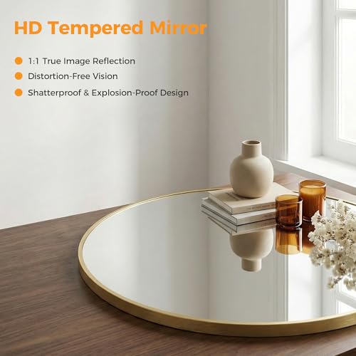 OLIXIS 30 Inch Gold Round Bathroom Wall Mirror, Round Bathroom Mirrors for Over Sink, Circle Mirror with Tempered Glass for Home Decor, Entryway, Bedroom, Vanity, Shatterproof& Crystal-Clear - color: Gold-round, size: 30"L x 30"W