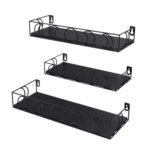 PHAREGE Moon Phase Floating Shelves Black, Set of 3 Small Decorative Wall Shelves for Book Plant Storage, Crystal Figurine Collectibles Display Shelf for Bedroom Kid Room - color: Black