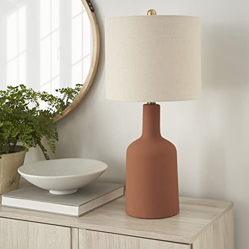 Nourison Home 22" Terracotta Orange Ceramic Table Lamp with Oatmeal Linen Shade for Modern Farmhouse, Bedside Lamp, Living Room Lamp, Small Accent Lamp for Dining Room - color: Terracotta