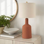 Nourison Home 22" Terracotta Orange Ceramic Table Lamp with Oatmeal Linen Shade for Modern Farmhouse, Bedside Lamp, Living Room Lamp, Small Accent Lamp for Dining Room - color: Terracotta