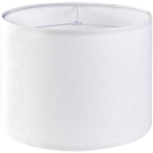 GO&SO White Textured Drum lampshade Medium Lamp Shade 13" Top x 13" Bottom x 10" High (Spider) Modern Linen Lamp Shades for Table Lamp Bedside Lamp Natural Linen Replacement Assembly is Required - color: White-Texture, size: 13*13*10 inch-1 Pack
