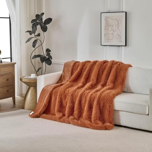 Luxury Fluffy Faux Fur Throw Blanket,Thick Fluffy Silky Fuzzy Cozy Blanket,Plush Blankets for Couch, Sofa, Chair, Bed-Burnt Orange,50x60 Inches - color: Burnt Orange, size: Throw (50" x 60")