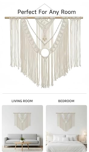 Large Macrame Wall Hanging Macrame Wall Decor Tapestry For Headboard Bedroom Livingroom Boho Fiber Home Art (White-C) - color: White-C