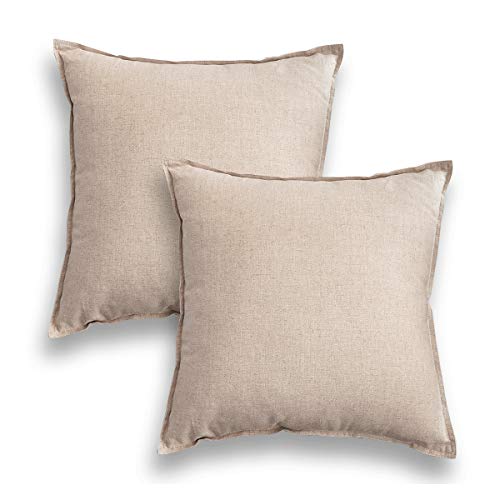 Jeanerlor Solid Natural Cotton Linen Decoration 18"x18" Throw Pillow Sham Cushion Case Soft Pillow Cover Delicate Decorative Pillowcase for Teen Boys&Girls, (45 x 45cm),2 Packs, Light Linen - color: Light Linen, size: 18" x 18" (Pack of 2)