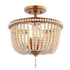 JONATHAN Y 14" Antique Gold/Light Taupe Wood Beaded LED Semi Flush Mount Light, Boho Farmhouse 3-Light Ceiling Chandelier with Cream Wood Bead Shade for Nursery, Bedroom (JYL9020C) - color: Antique Gold/Light Taupe