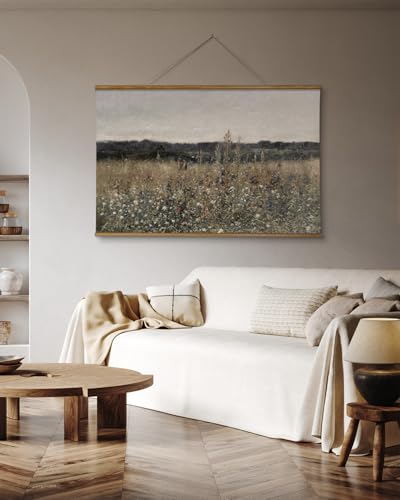 ARPEOTCY Extra Large Vintage Framed Wall Art, 36x54 Inch Flower Meadow Landscape Hanging Framed Wall Art Decor for Living Room Bedroom, Canvas Prints, Retro Scenery Pictures Above of Bed - color: Flower Field
