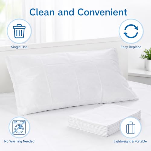 Sukh Disposable Pillow Case Covers Standard Size - White Pillow Cases Bulk Set 15 Pack, Pillow Covers Standard Size 31 x 20 Inch, Travel Pillow Case Cover for Hotels, Guest Rooms, Bedding Supplies