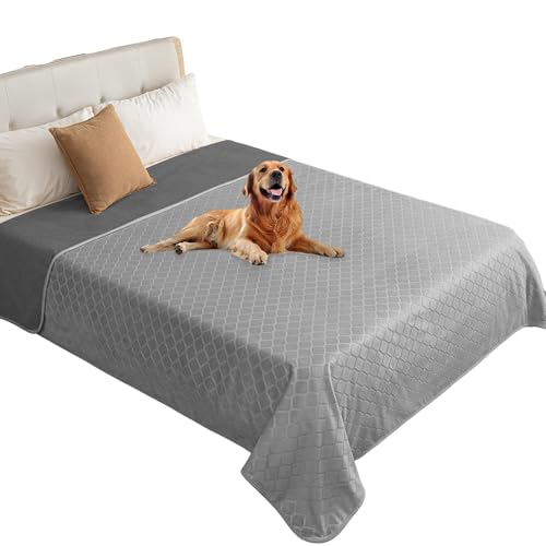 fuguitex Waterproof Dog Blanket Bed Cover Dog Crystal Velvet Moroccan Fuzzy Cozy Plush Pet Blanket Throw Blanket for Couch Sofa(82 * 82 inch, Light Grey+Grey) - color: Light Grey+grey, size: 82x82 Inch (Pack of 1)