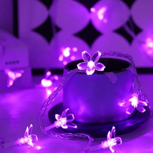 Battery/USB Operated 9.8ft 30LED Purple Cherry Blossom Flower String Lights | Cute Fairy Lights For Bedroom, Valentine'S Day, Christmas, Easter, Wedding, Party, Birthday Indoor Outdoor Romantic Decor - color: 10ft Purple Flower Lights