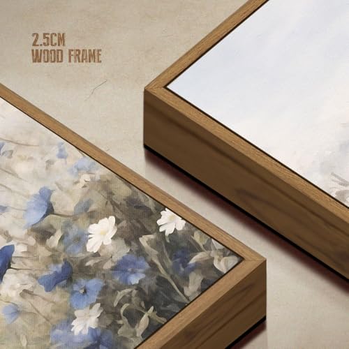 Vintage Floral Wall Art Blue White Flower Canvas Art Prints Wildflower Pictures Wall Decor Nature Landscape Oil Painting Framed Botanical Artwork for Girls Room Bedroom Farmhouse Decoration, 12''x16'' - color: Blue White Flower, size: 16"L x 12"W