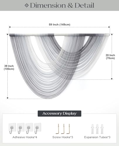 Tempospark Large Macrame Wall Hanging, 59x39 Inch Boho Wall Hanging, Macrame Wall Art Hand-dyed Ombre Design for Bedroom Living Room Apartments Entryways, or Above Bed - color: Gray