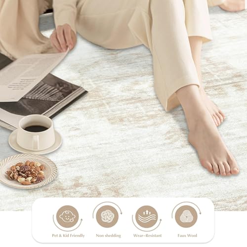 Aoyaomi Vintage Living Room Area Rug - 5x7 Large Machine Washable Boho Moroccan Distressed Farmhouse Rugs for Bedroom - Soft Non-Slip Indoor Floor Accent Rugs for Office Dining Room (Beige, 5' x 7') - color: Beige, size: 5' X 7' (Rectangular)