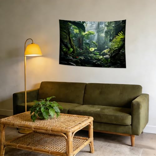 QGHOT Jungle Tapestry Wall Hanging Tropical Rainforest Backdrop Green Palm Leaves Tapestry Extra Large Forest Wall Art for Bedroom Living Room Office Decor 39.1" L x 59.1" W - size: 39.1"L x 59.1"W