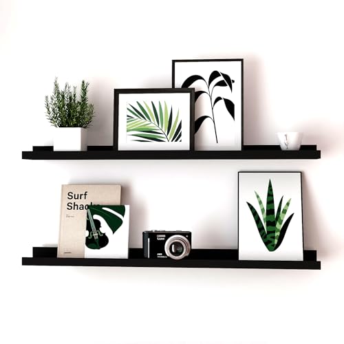 Long Floating Shelves for Wall Decor, Long Wall Mounted Storage Shelf for Bedroom, Living Room, Bathroom, Kitchen, Nursery, Display Picture Ledge Shelf with Lip Set of 2-36 Inches, Black - color: Black, size: 35.4in