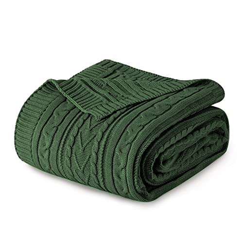 Aormenzy Forest Green Cable Knit Throw Blanket Queen Size for Bed Couch Sofa, Super Soft Cozy Knitted Blanket 90" x 90" Bed Blankets Full Size - color: Forest Green, size: 90" x 90", Queen