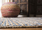 SAFAVIEH Cape Cod Collection Area Rug - 5' Round, Natural & Blue, Handmade Flat Weave Jute, Ideal for High Traffic Areas in Living Room, Bedroom (CAP250A) - size: 5' (Round)