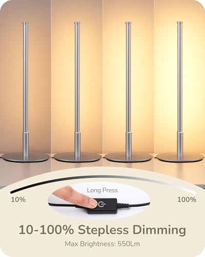 EDISHINE Upgraded LED Table Lamp, Stepless Dimmable Bedside Lamp with 3 Color Temperature, Modern Nightstand Lamp, Desk Lamp for Bedroom, Living Room, Corner, Gift, Metal Finish, Silver, 6W - color: Silver