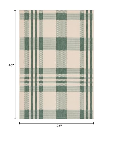 SAFAVIEH Courtyard Collection 2' x 3'7" Green/Beige CY6201 Modern Farmhouse Plaid Indoor/ Outside Waterproof Easy cleansingPatio Backyard Mudroom Accent Mat - color: Green/Beige, size: 2' x 3'7" (Rectangular)
