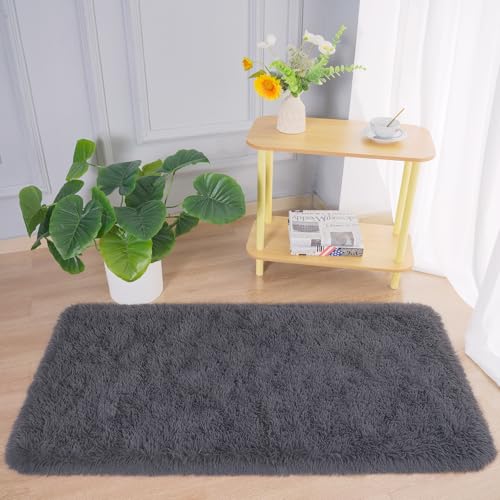 Chicrug Soft Runner Rugs for Bedroom Living Room Plush Fluffy Rug 2x4 Feet, Shag Furry Area Rug Carpet Non Shedding for Nursery Children Kids Girls Room Home Decorative, Coal Grey - color: Coal Grey, size: 2' x 4' (Runner)