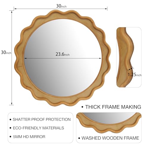 RiteSune Round Mirror 30 Inch, Farmhouse Wall Decor, Large Rustic Circle for Living Room, Bathroom, Entryway