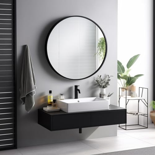 Sunniry Round Mirror 28 inch, Round Black Mirror, Circle Bathroom Mirrors Metal Frame, Wall Mounted Circle Mirrors for Bathroom, Living Room, Hallway, Farmhouse. - color: Black, size: 28"L x 28"W