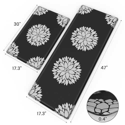 Kitchen Mats for Floor[2PCS], Soft Anti Fatigue Kitchen Rugs for Home, Water Resistant Cushioned Standing Desk Mats, Non-Slip Comfort Mat for Floor, Kitchen, Office, Sink, Laundry,Black - color: Black, size: 17.3" x 47" + 17.3" x 30"