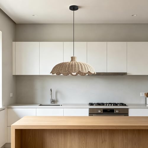 MIXL-Hand Woven Natural Rattan Pendant Light,Adjustable Height Ceiling Hanging Lamp,Farmhouse Dining Table Light,Vintage Style Pendant Lamp for Study Room Corridor - color: 25.59 Inches